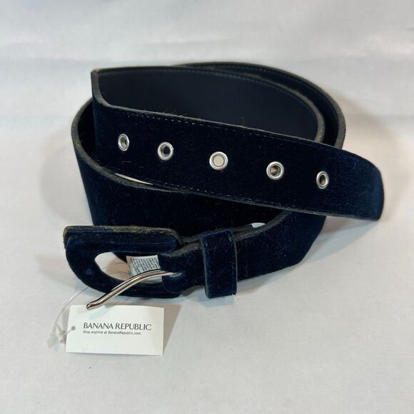 Banana Republic Deep Blue Velvet Wide Width Belt 43.5" Whimsigoth Renaissance - Picture 6 of 13